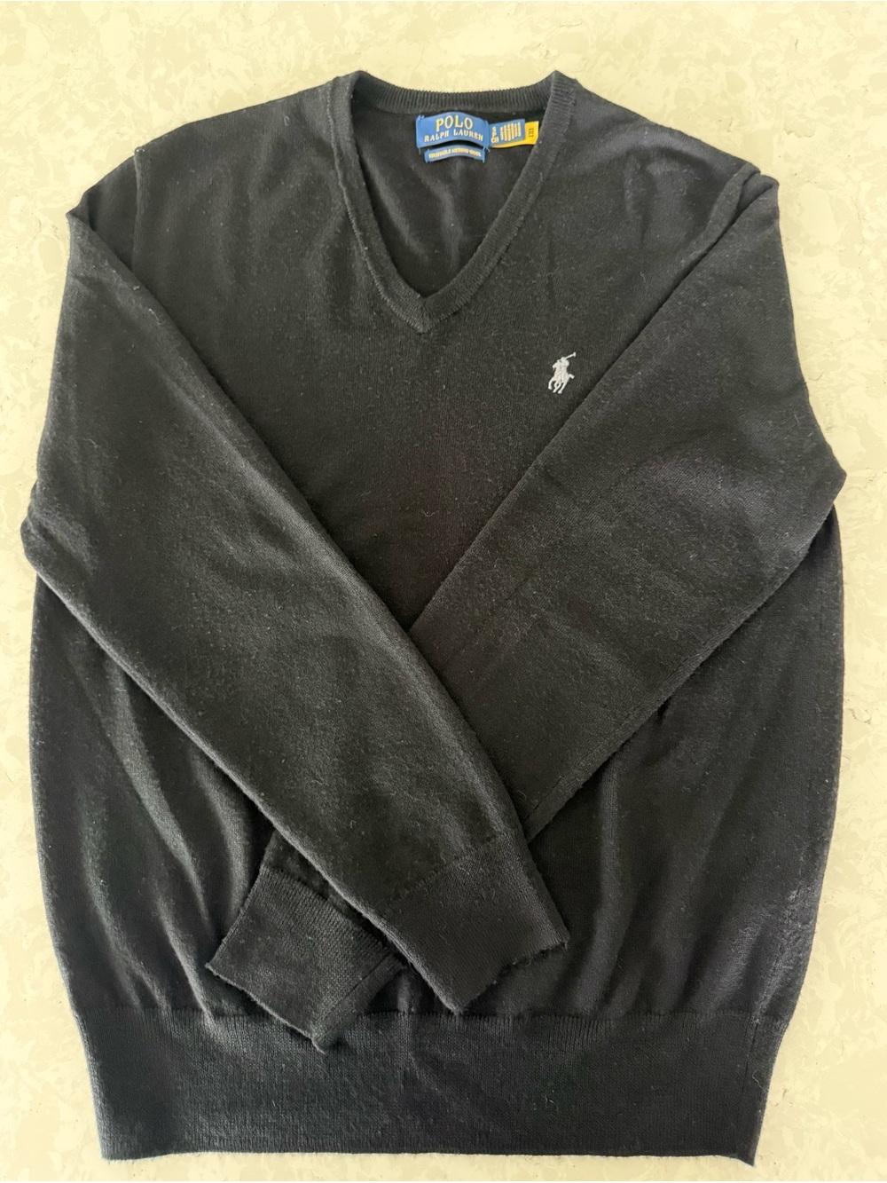 Polo by Ralph Lauren Men’s Black V-Neck Washable Wool Sweater Size Small
